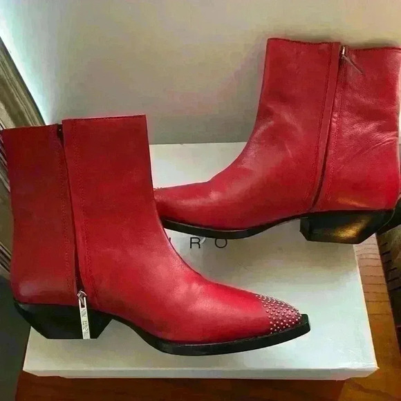 IRO Red Short Bootie With Stud Detail-Woman’s Size 39 (US 8) New - Picture 7 of 13